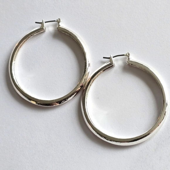 Liz Claiborne Jewelry - Liz Claiborne hoop earrings silver tone metal hoops big large classic LC